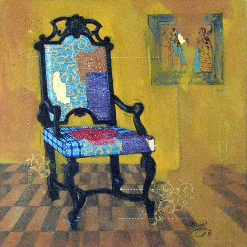Chair,30x30 Inches,Acrylic, Charcoal on Canvas