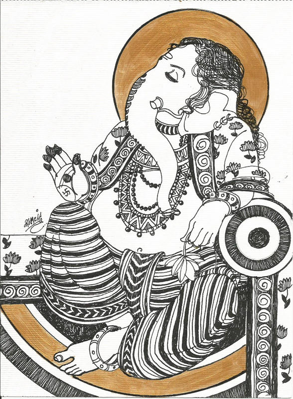 Ganpati-5,08x06 Inches,Ink on paper