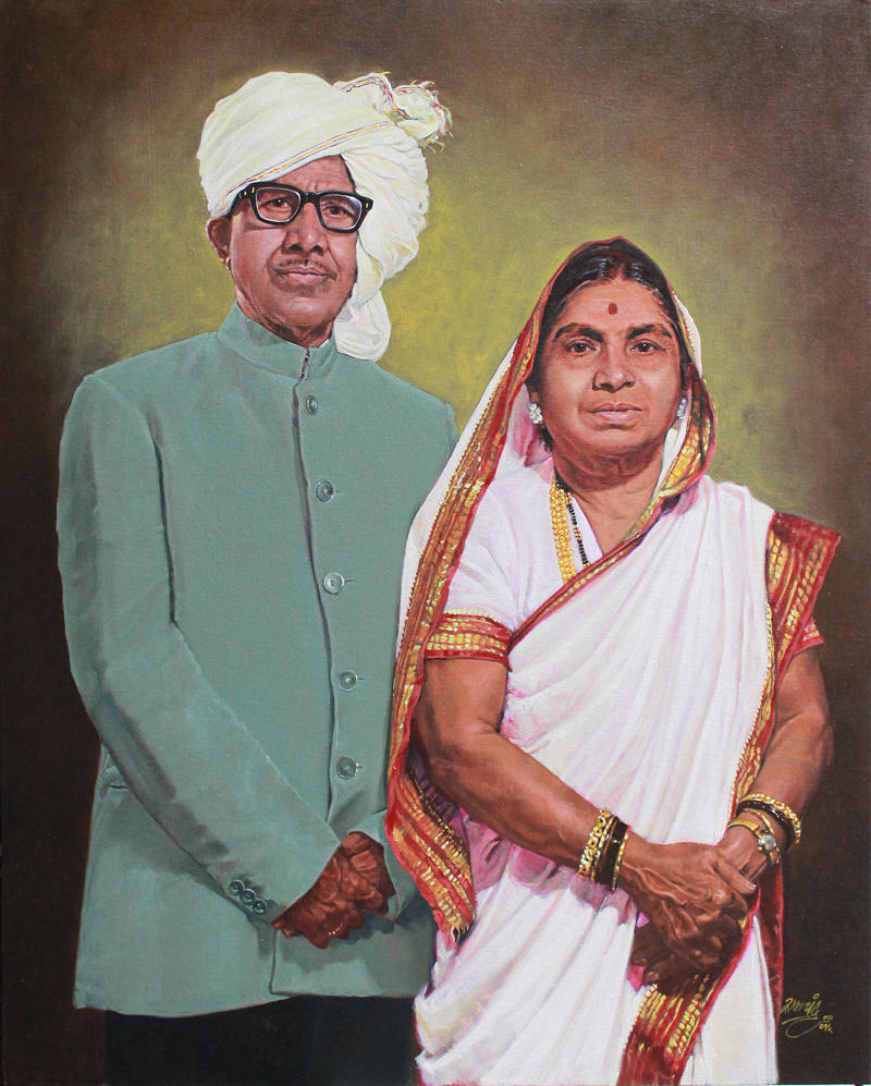 mr and mrs shirole_Founder of jijamata mahila sahkari bank_36x30 inches_oil on canvas