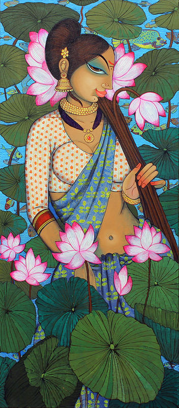 Beauty & lotus,52X24 Inch,Acrylic on Canvas
